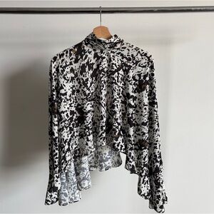 NWT BCBGMaxAzria High Neck Cape Blouse in Dotty Print Sz Small